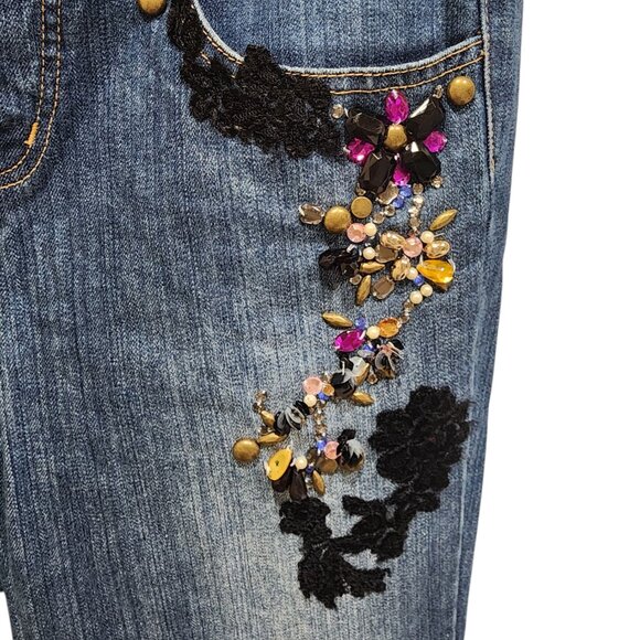 Moiselle Vintage Embellished Flared Jeans with Floral Beading - Approx. Size 32 - Picture 4 of 12